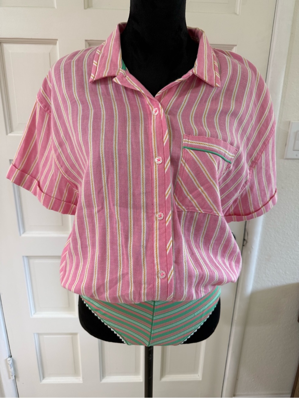 Intimately Free People Pink Striped Bodysuit Size Medium NWT Coastal Boho